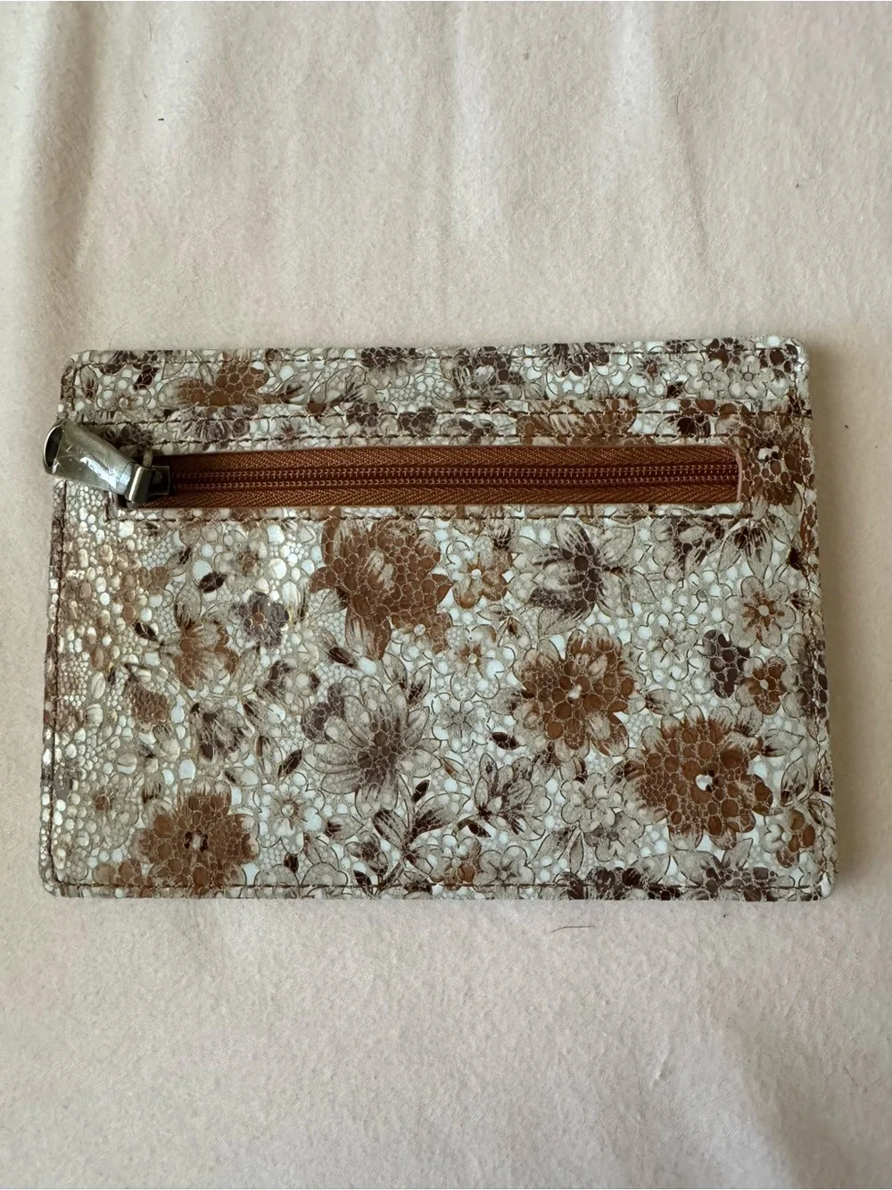 HOBO Brown Floral Lace Euro Slide Card Holder